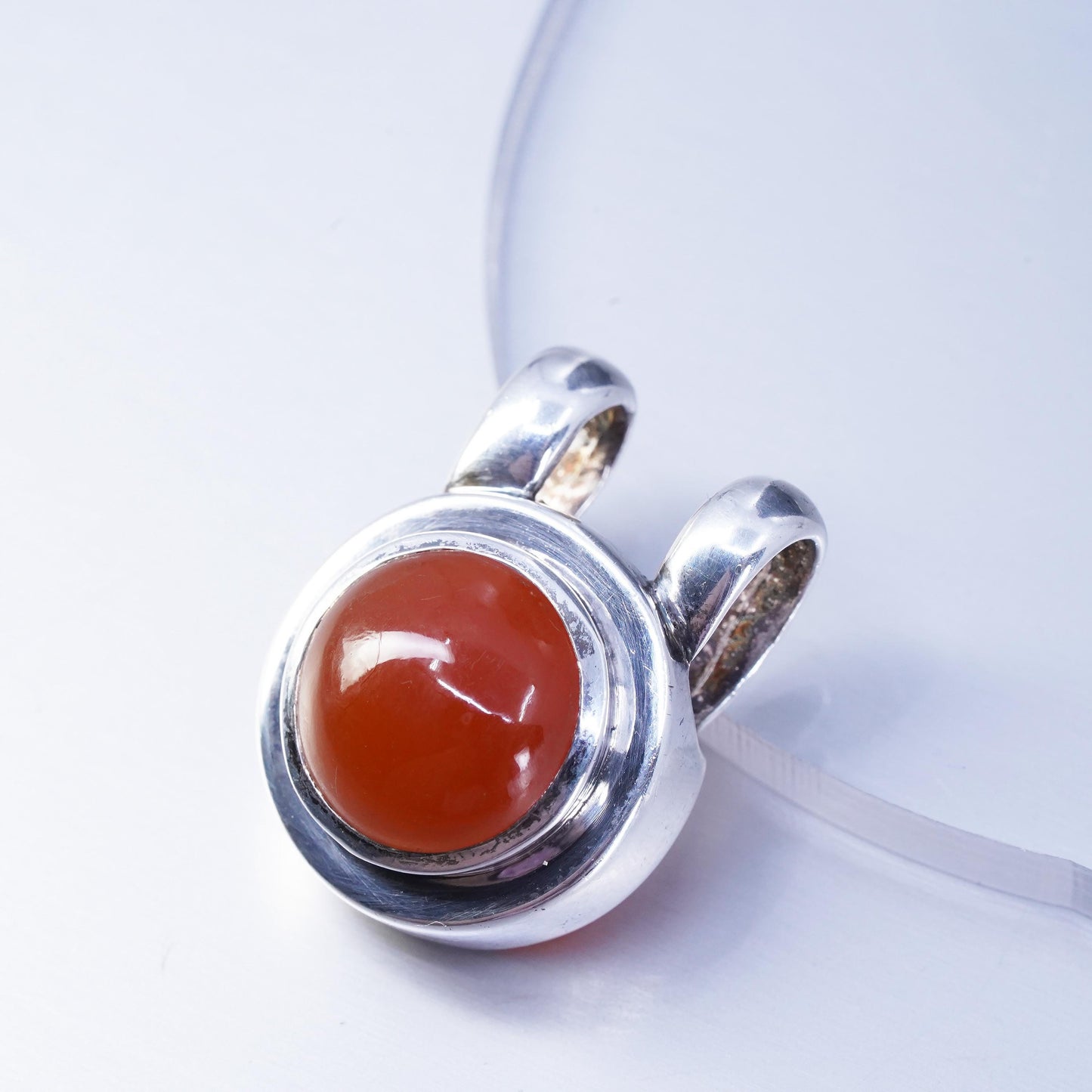 Vintage sterling 925 silver handmade slide pendant with circle carnelian