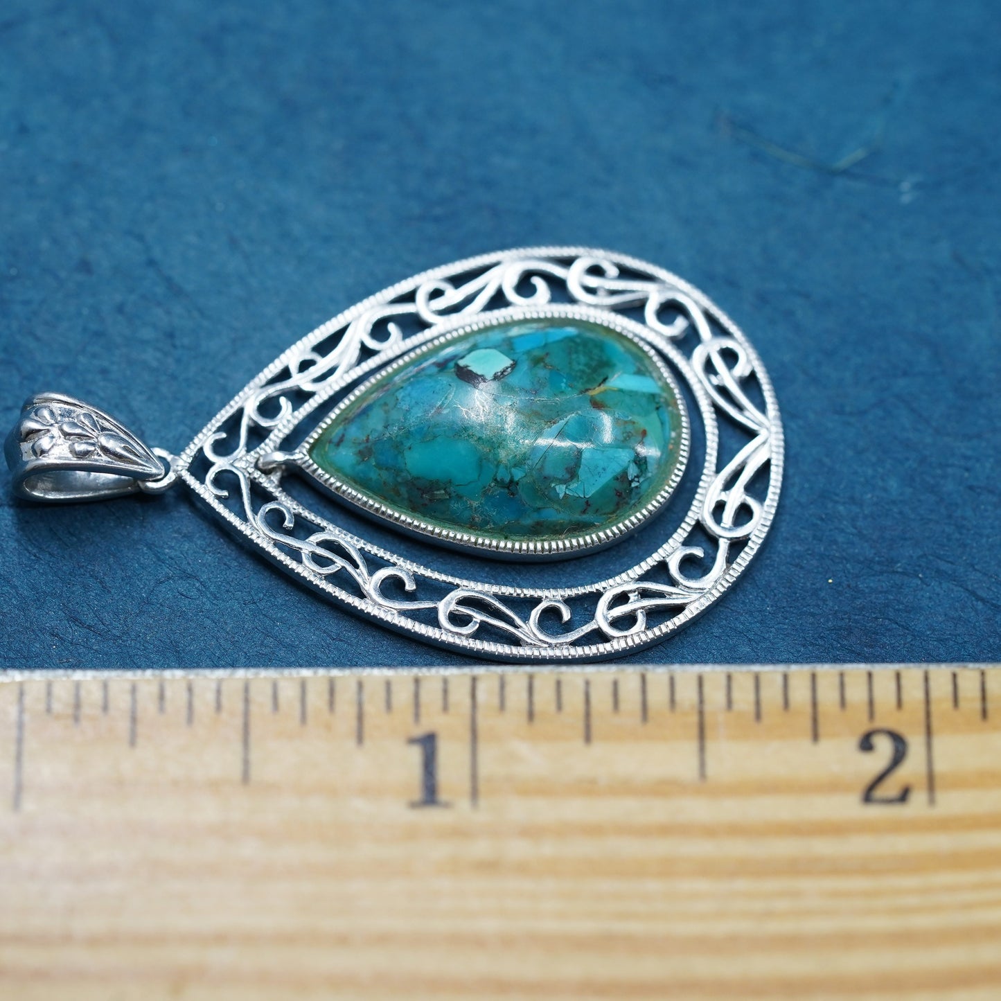 southwestern Sterling 925 silver handmade teardrop pendant with turquoise