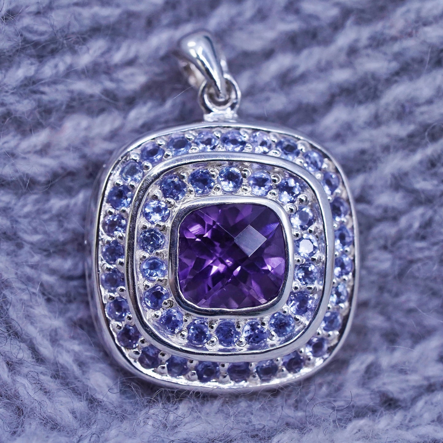 Vintage sterling 925 silver handmade pendant with amethyst and cz