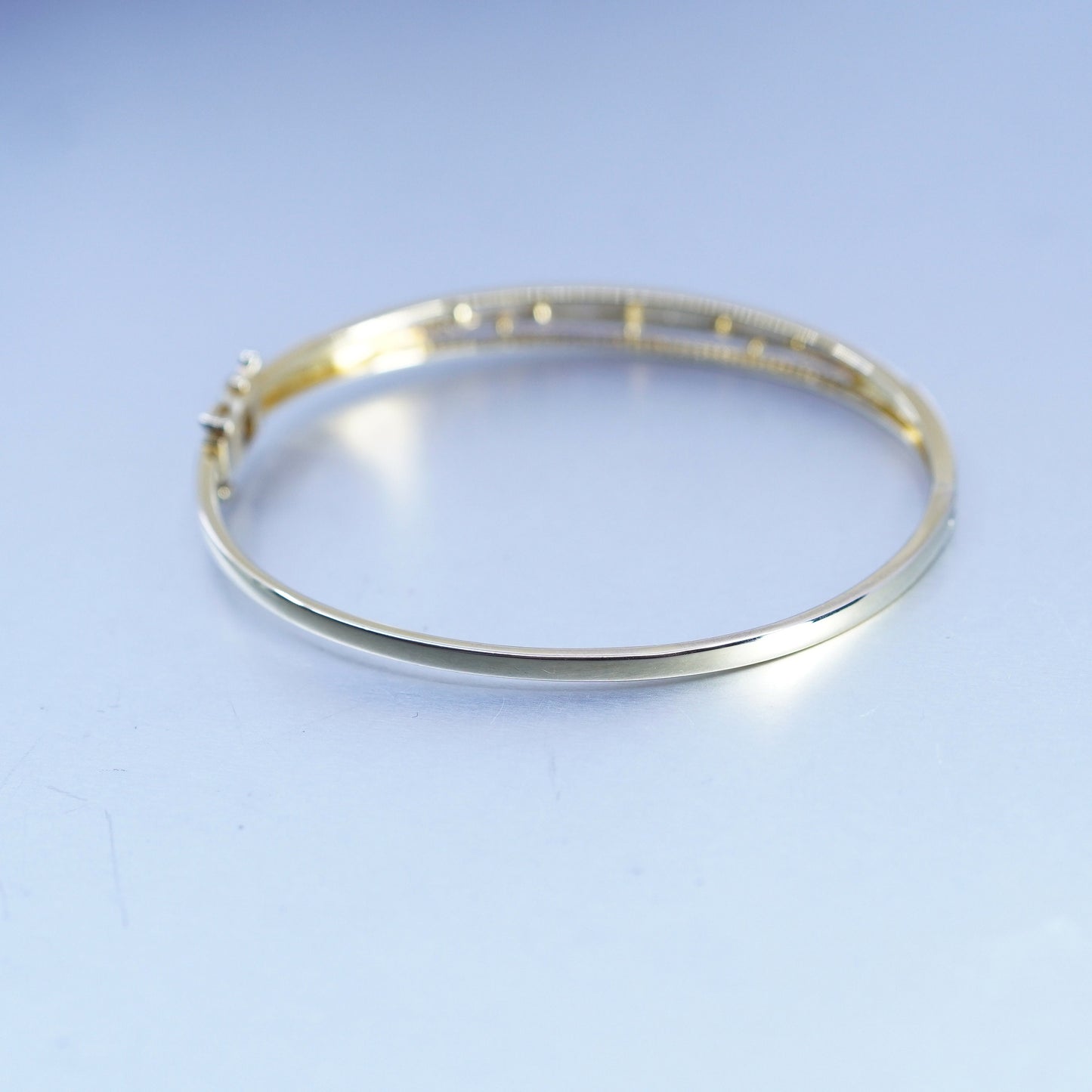 7”, vermeil yellow gold Sterling 925 silver bracelet, hinged bangle diamonds