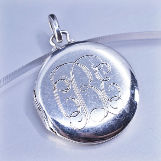 vintage Stella Dot Sterling 925 silver handmade circle monogram photo locket pendant engraved “CEB”, stamped 925 Stella Dot