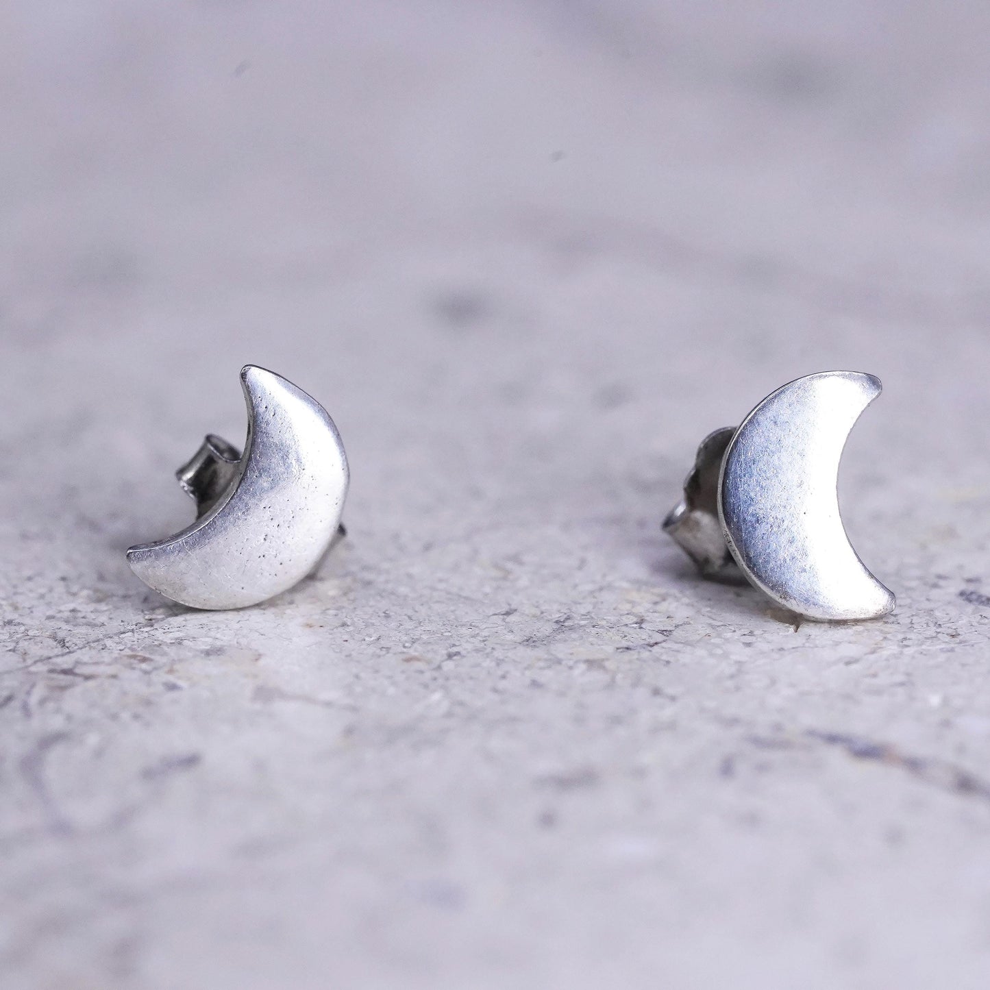 vintage Sterling silver handmade moon earrings, 925 simple studs