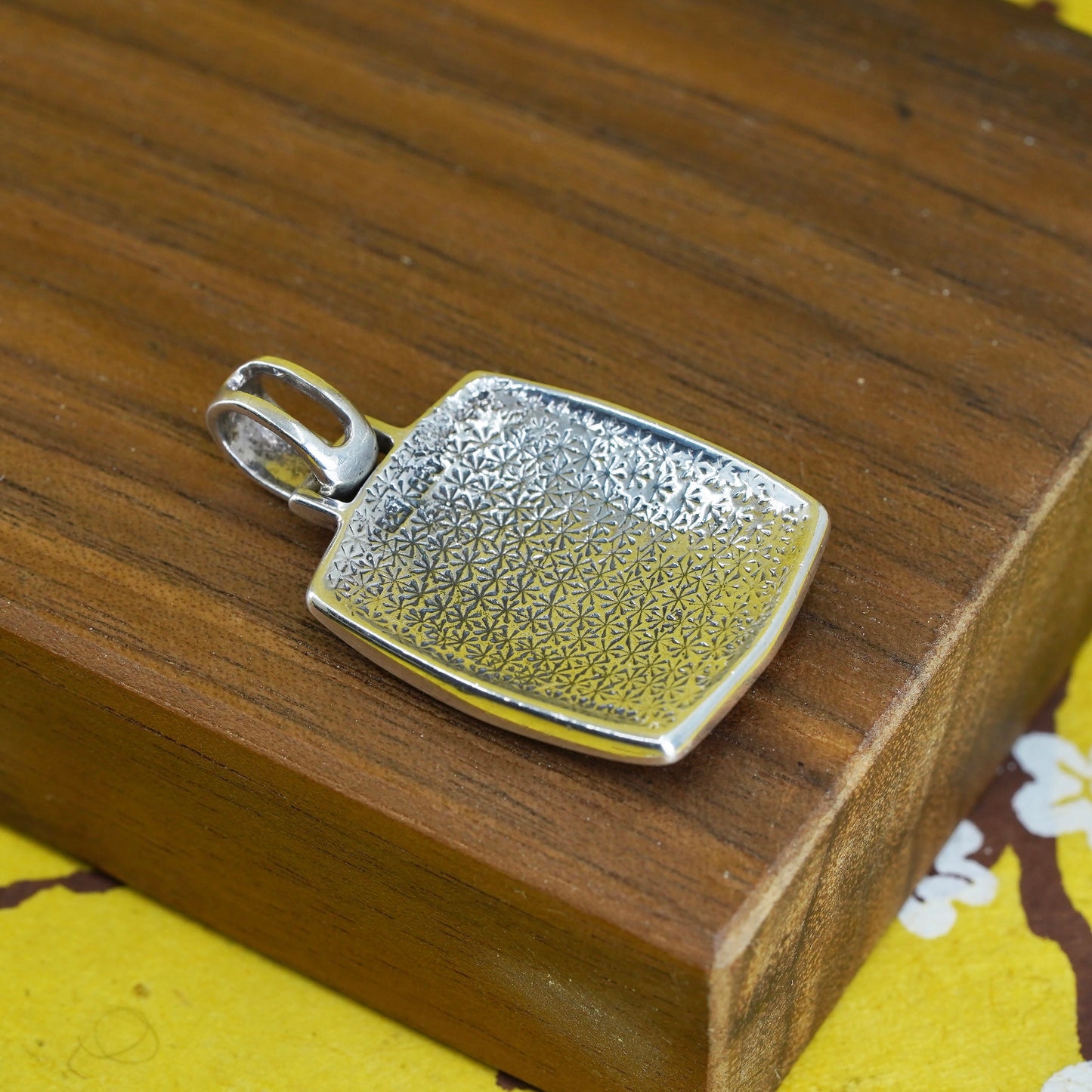 Sterling silver pendant, 925 rectangular with colorful mother of pearl abalone