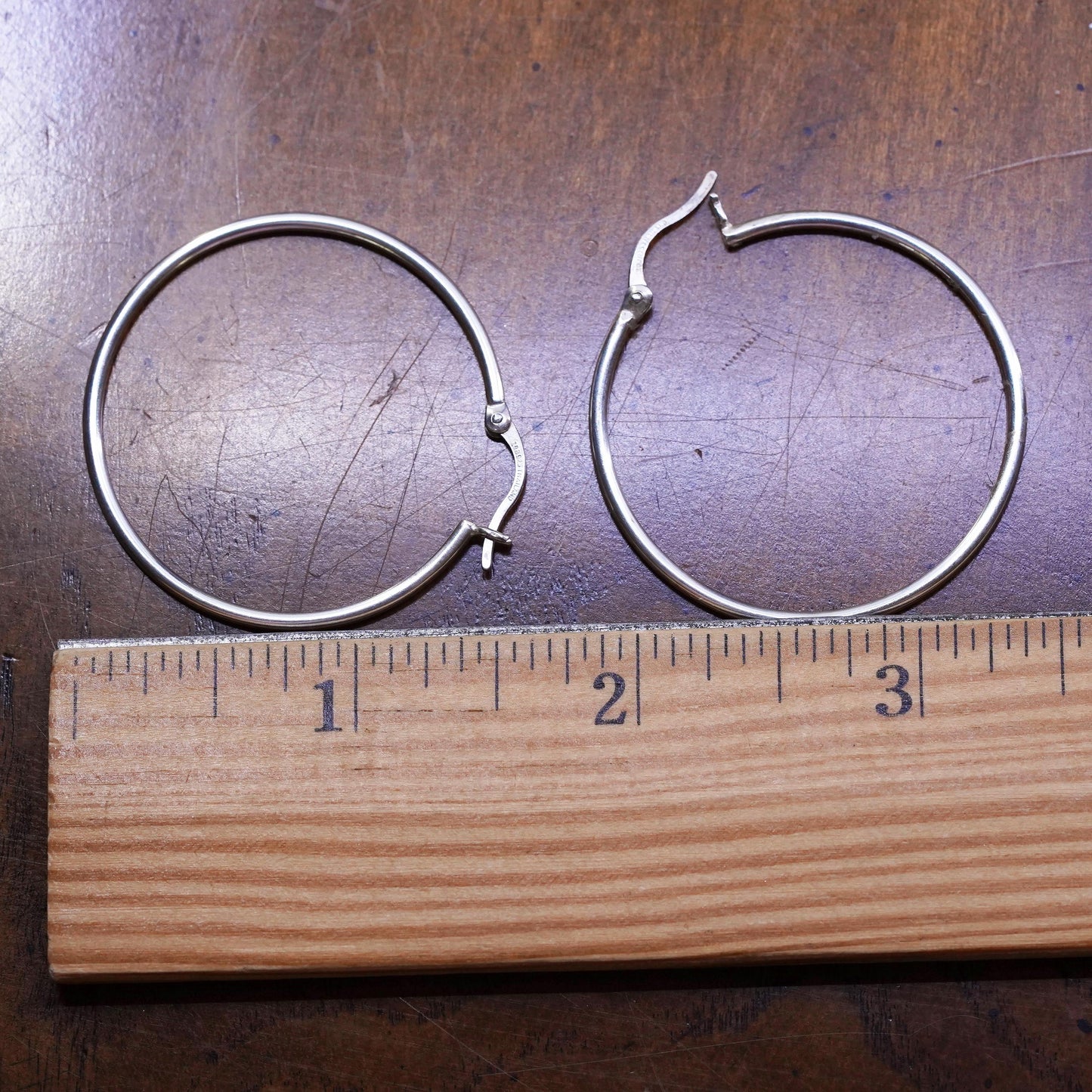 1.5” Vintage sterling silver loop earrings, fashion minimalist primitive hoops