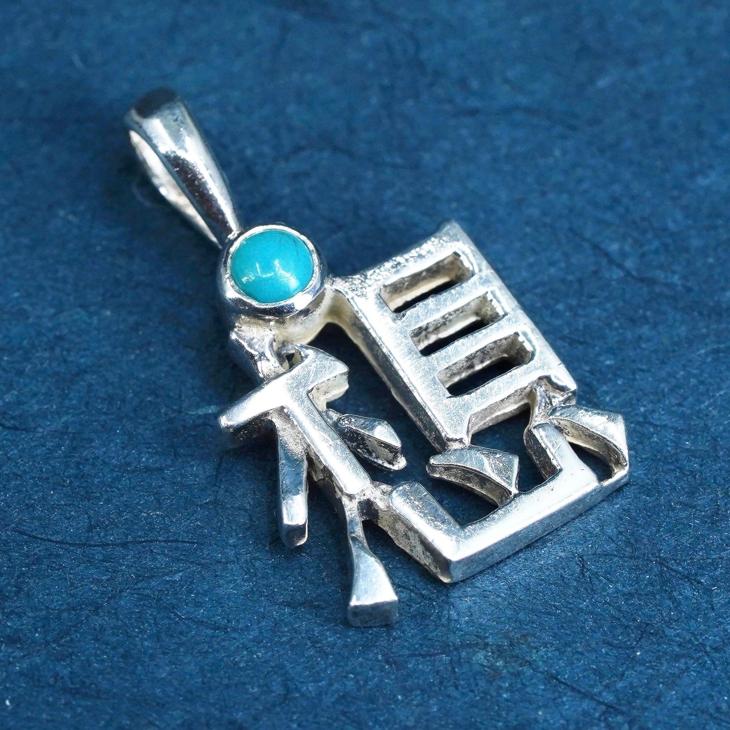 Sterling 925 silver charm pendant with Chinese character “miss” turquoise