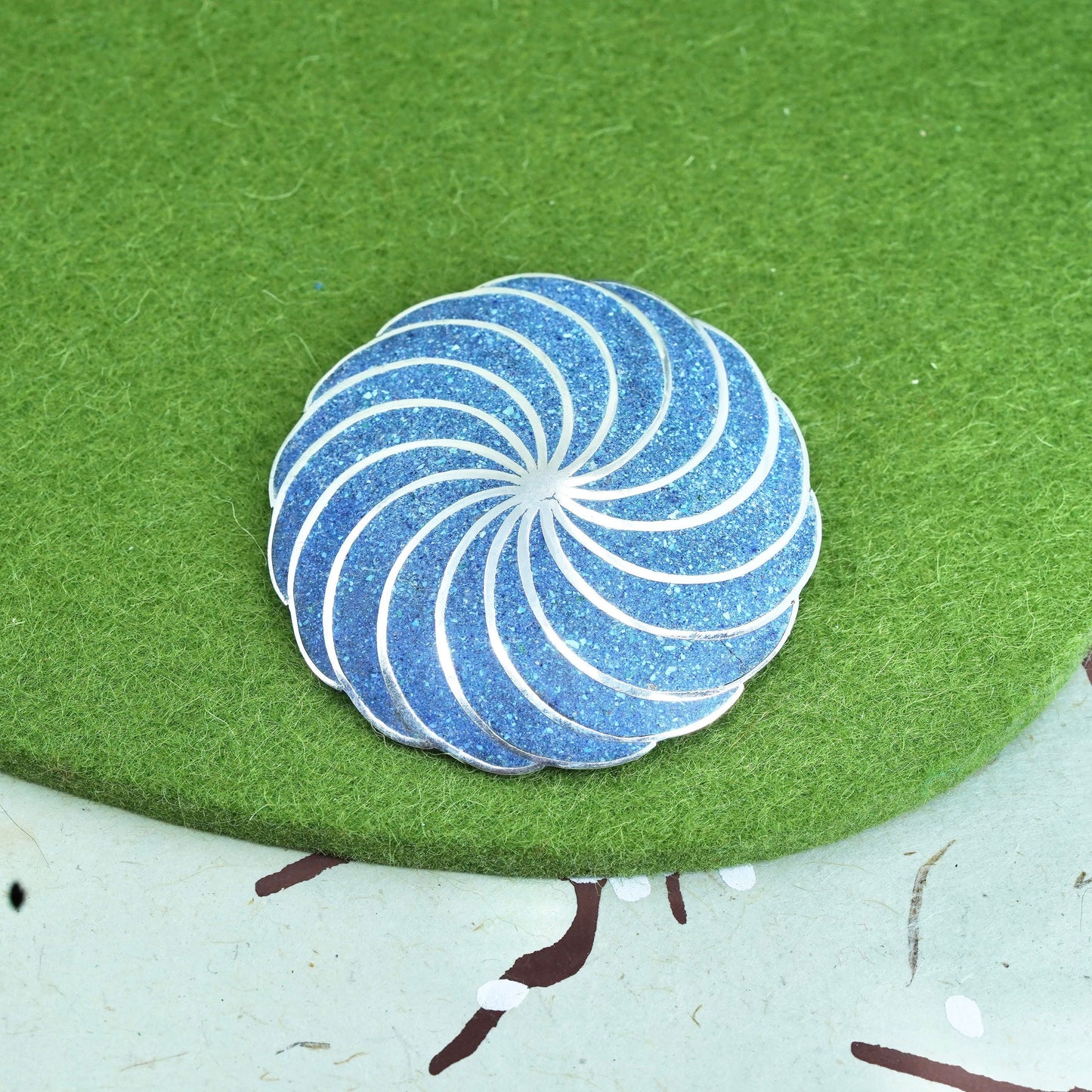 vintage Mexico Sterling silver handmade brooch, 925 spiral pin with turquoise