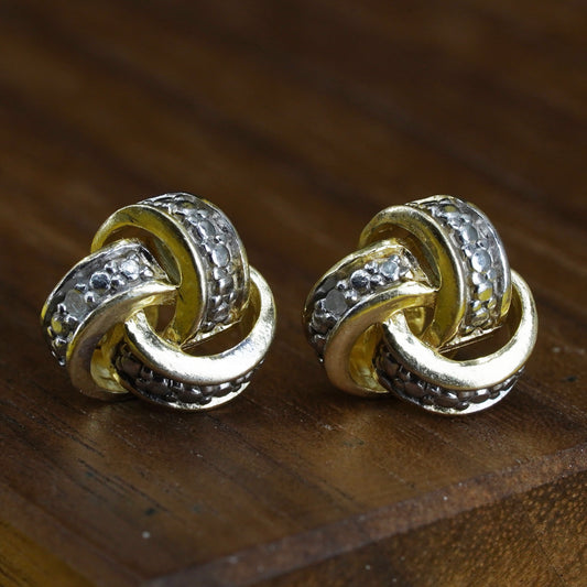 vtg vermeil gold over Sterling 925 silver entwined studs w/ diamond, earrings