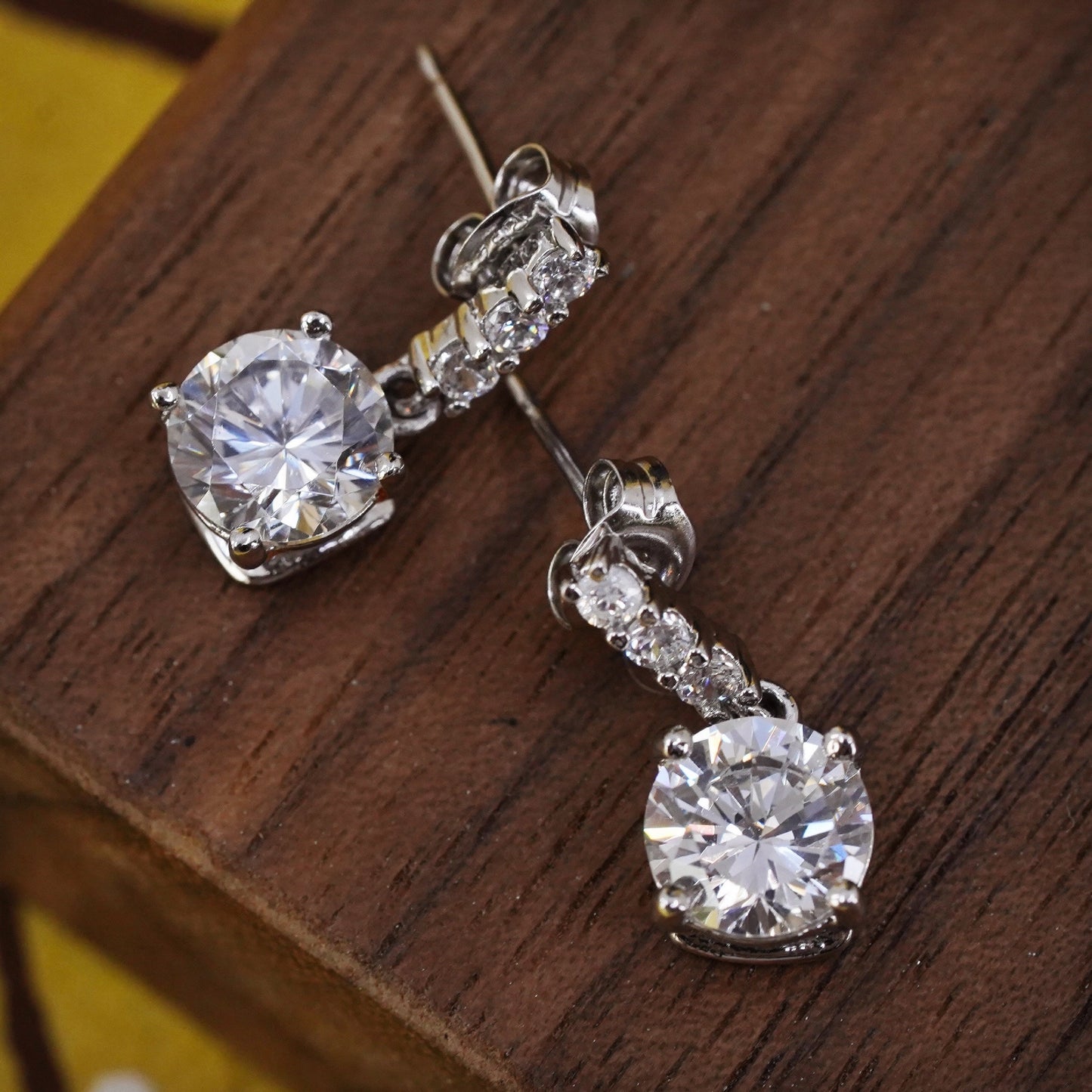 Vintage Sterling silver 925 handmade earrings with round cut CZ