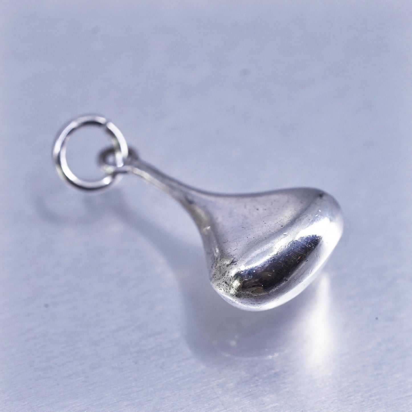 Vintage sterling 925 silver handmade puffy teardrop charm pendant