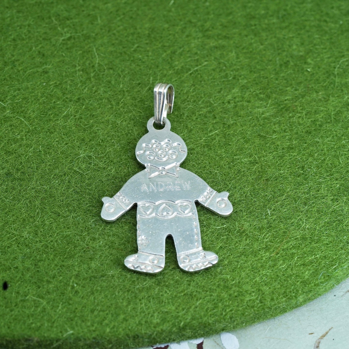 vtg sterling silver handmade pendant, 925 boy figure pendant engraved “Andrew”