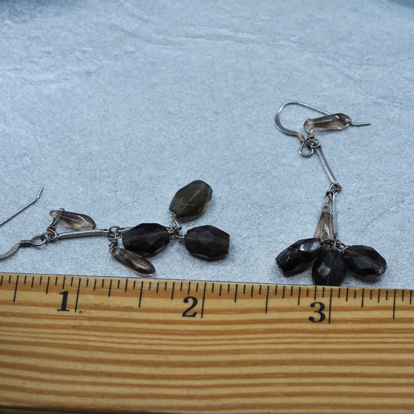 Vintage Sterling 925 silver handmade earrings with smoky quartz