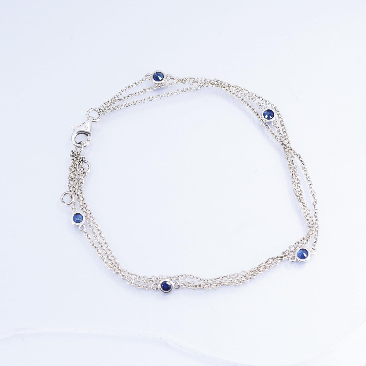 8.25”, vermeil gold Sterling 925 silver bracelet, multi strands sapphire beads