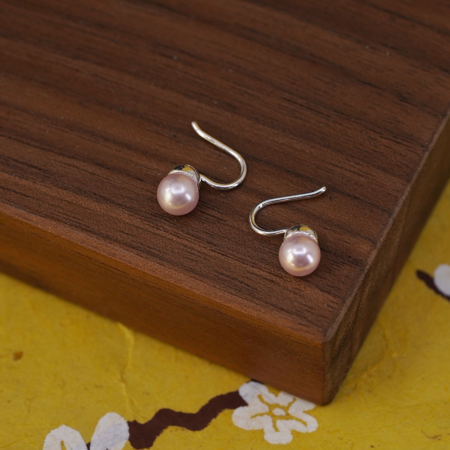 Sterling silver handmade earrings, 925 studs with pink pearl drops