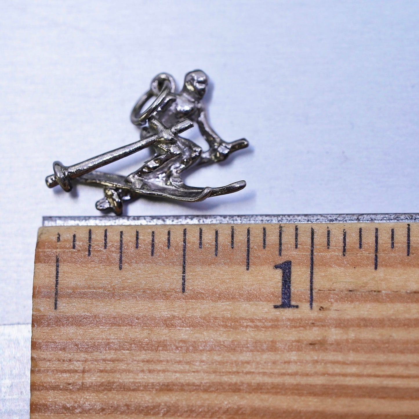 Vintage Sterling silver handmade pendant, 925 skier charm