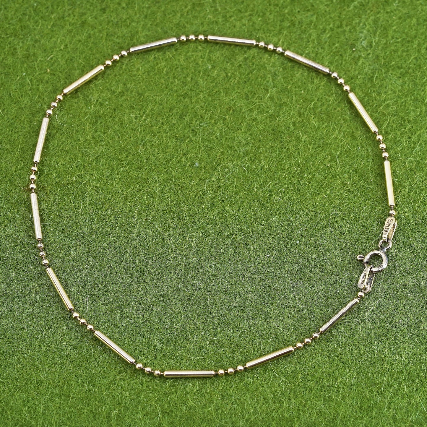 8.75”, vermeil gold over sterling silver bracelet, 925 beads with bar anklet