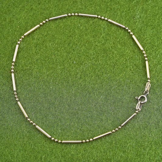 8.75”, vermeil gold over sterling silver bracelet, 925 beads with bar anklet