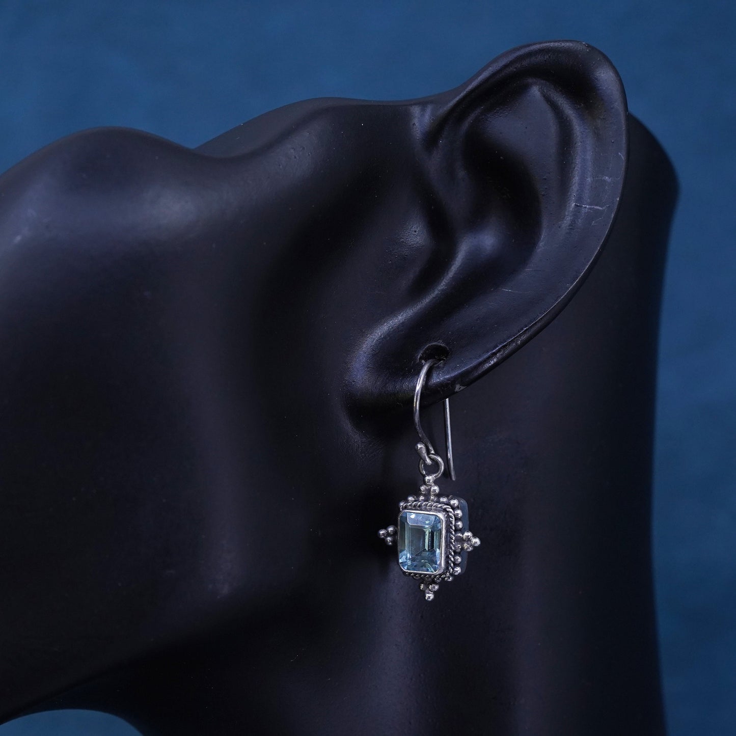 Vintage sterling 925 silver handmade earrings with blue topaz and beads