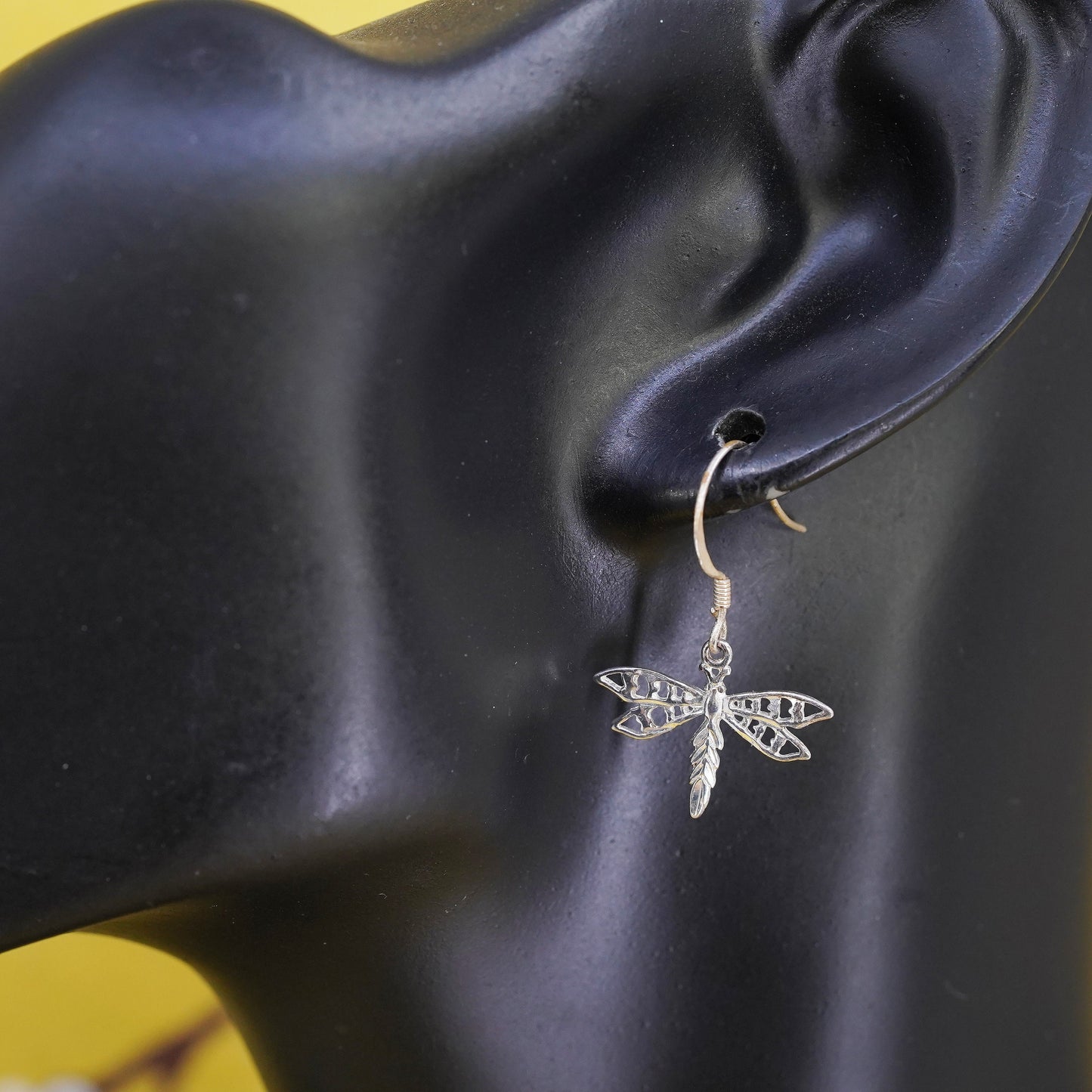 Vintage Sterling silver handmade earrings, 925 dragonfly drops