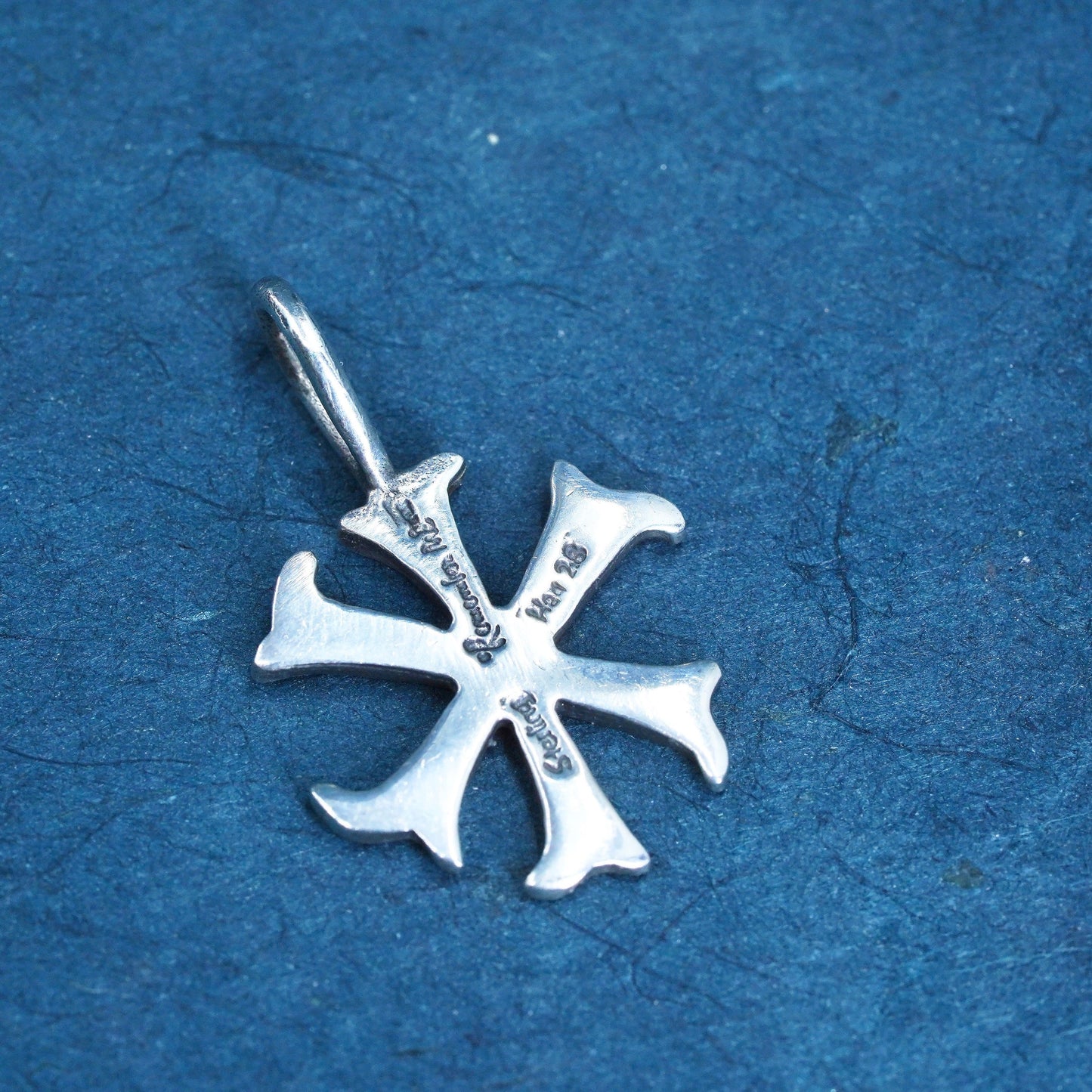 vtg Sterling 925 silver handmade hexagram star pendant embossed “remember me”