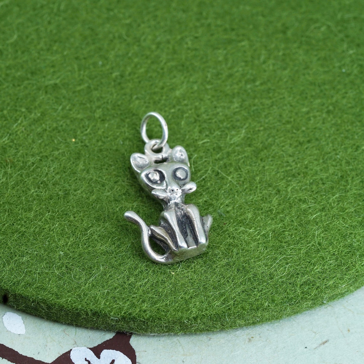 Vintage sterling silver handmade pendant, 925 cat kitty charm