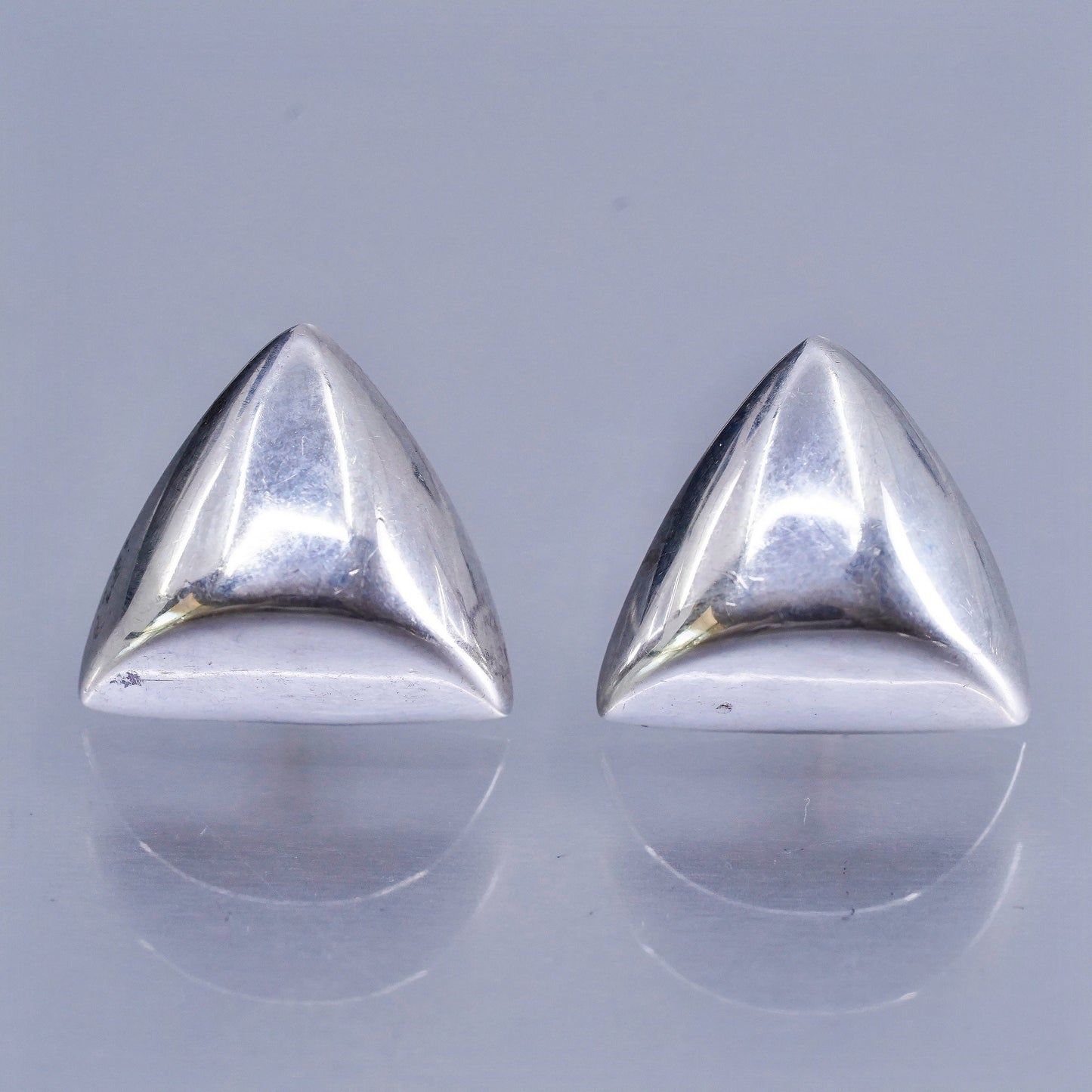 Vintage vermeil gold Sterling 925 silver earrings, triangular textured studs