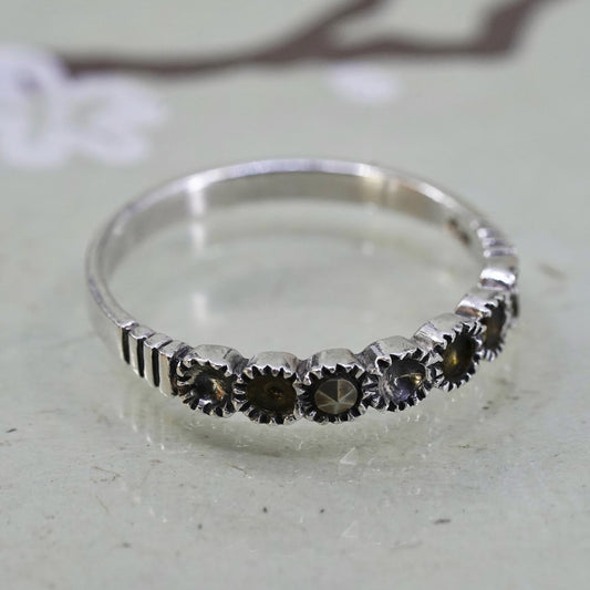 Size 8, Vintage Sterling 925 silver handmade ring with marcasite band