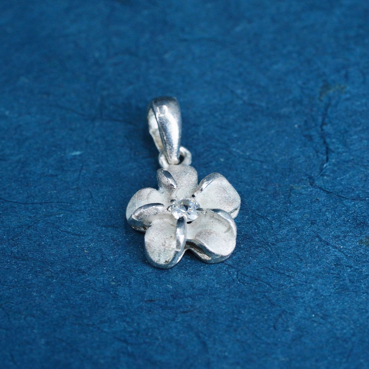 Vintage Sterling silver handmade pendant, 925 plumeria flower with cz