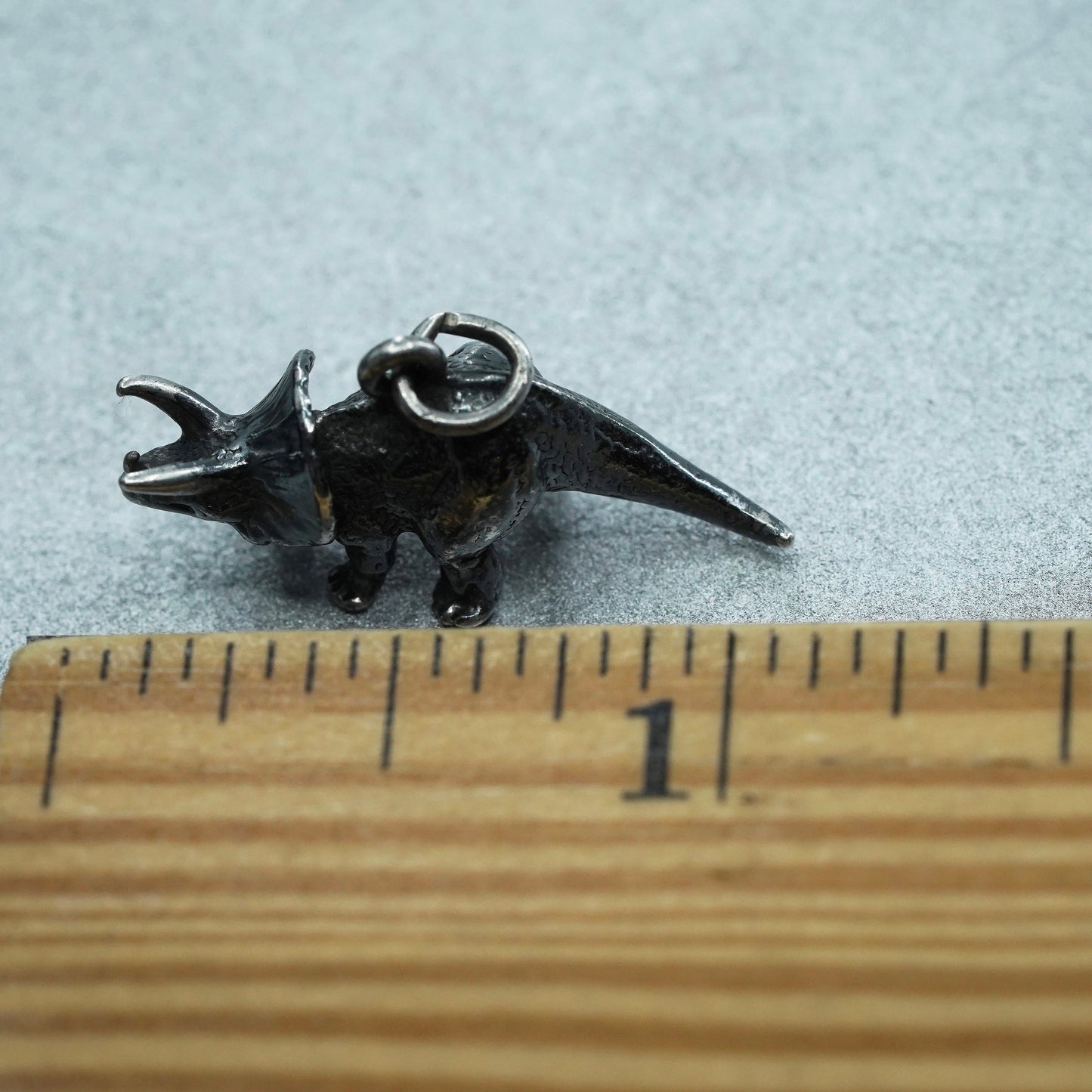 Vintage Sterling silver handmade dinosaur charm, 925 xenoceratops pendant