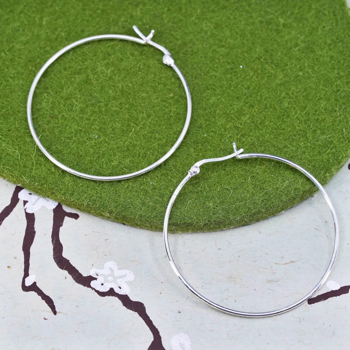 1.75” Vintage sterling silver loop earrings, fashion minimalist primitive hoops