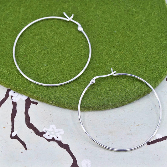 1.75” Vintage sterling silver loop earrings, fashion minimalist primitive hoops