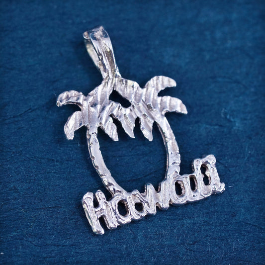 Vintage sterling silver handmade pendant, 925 Hawaii charm with palm tree