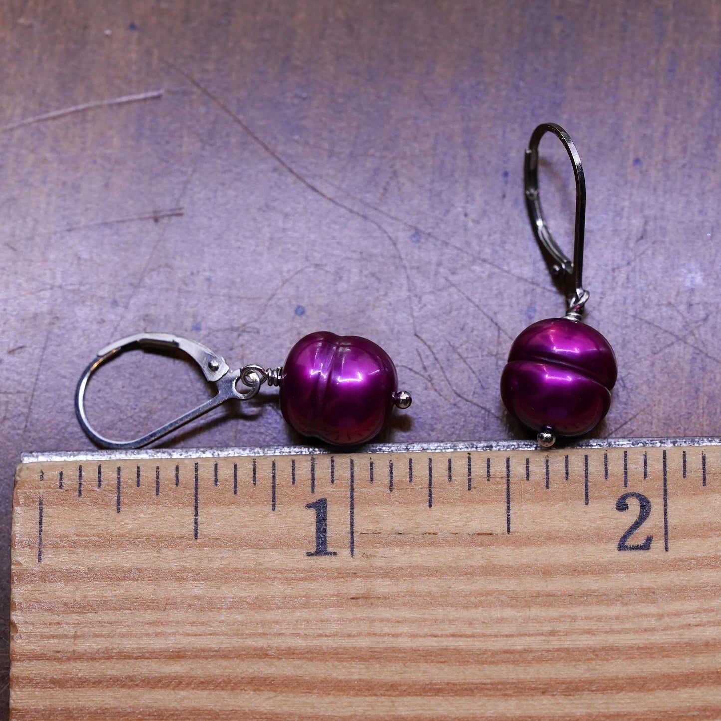 Vintage Sterling silver handmade earrings, 925 hooks with rose red pearl drops