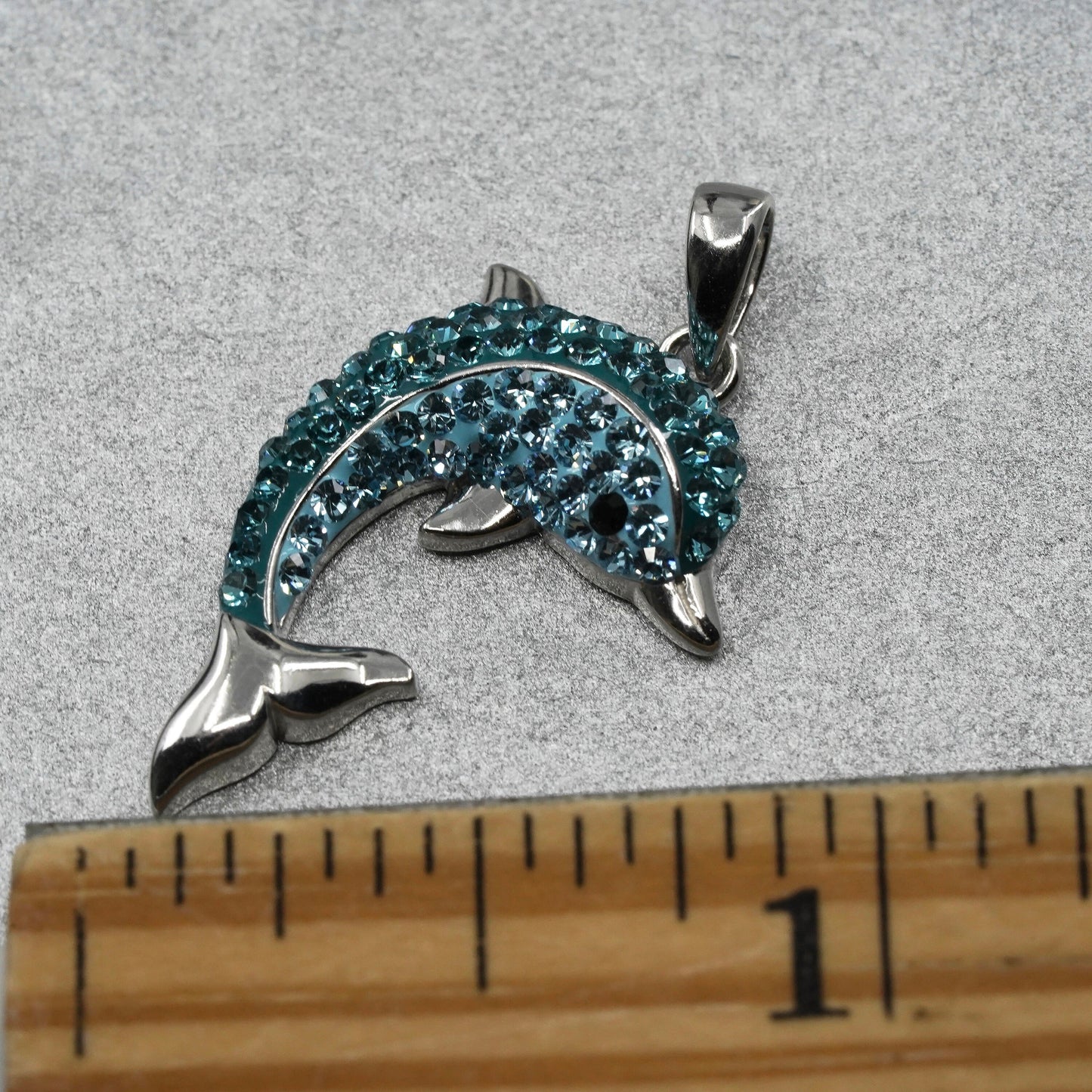 Vintage Sterling silver handmade 925 dolphin charm pendant with cluster cz