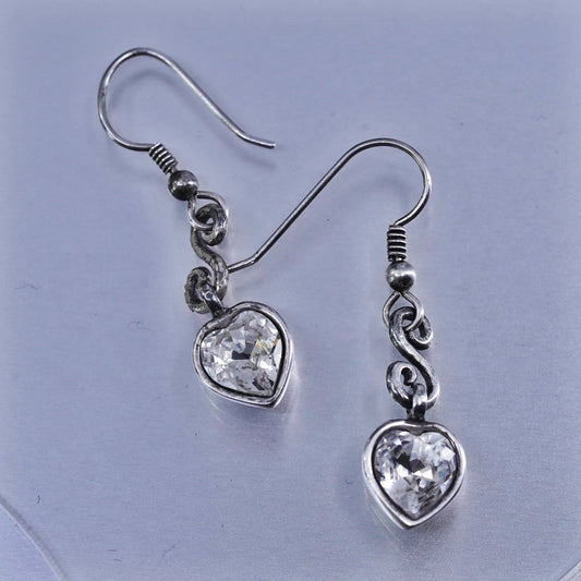 Vintage silver tone earrings with heart shaped cz