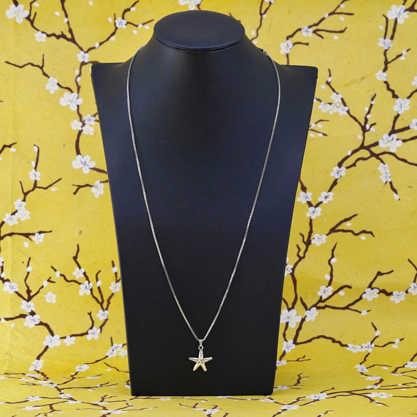 24”, Italian sterling silver box chain necklace with 925 star, starfish pendant