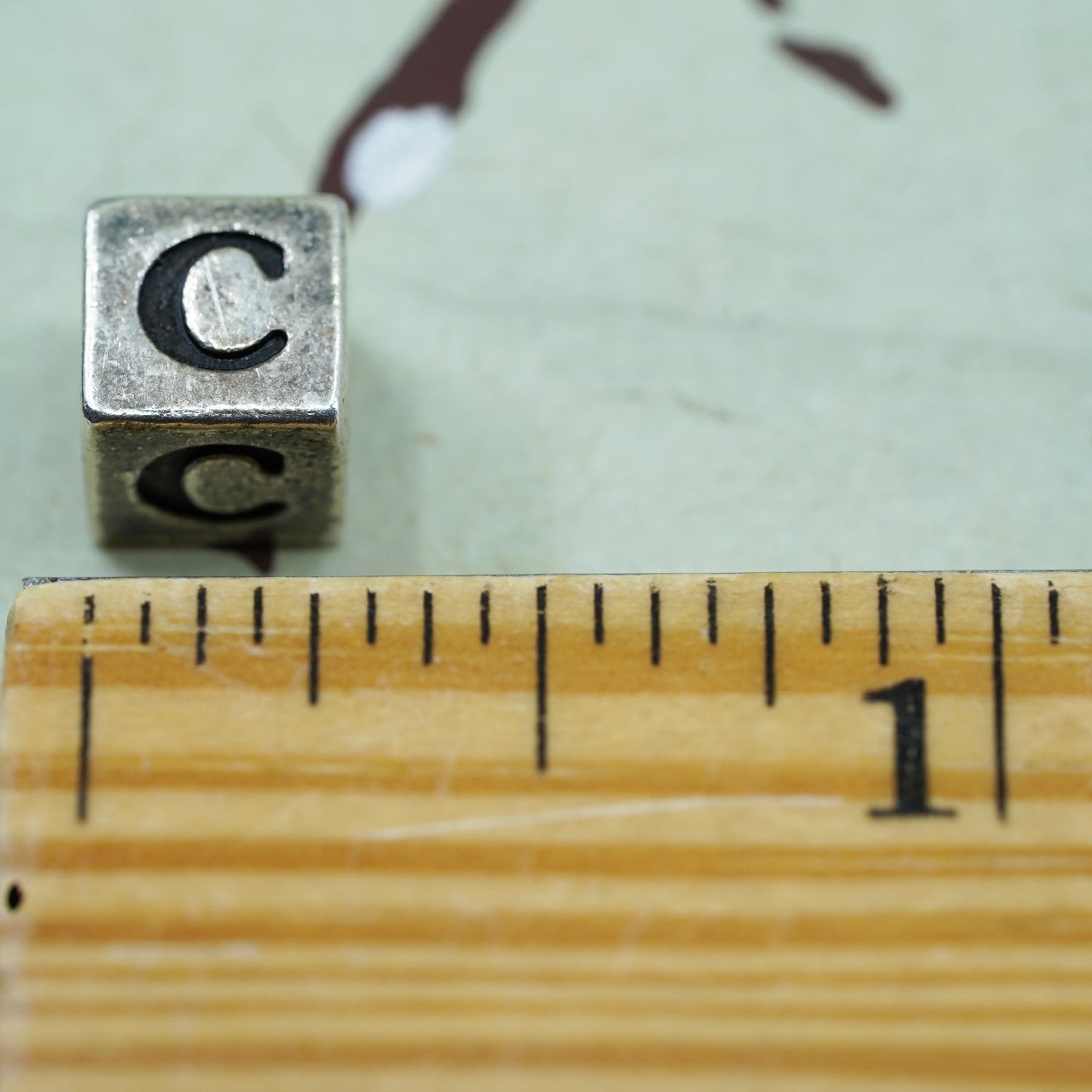 Vintage sterling silver handmade pendant, 925 cube charm engraved letter “C”