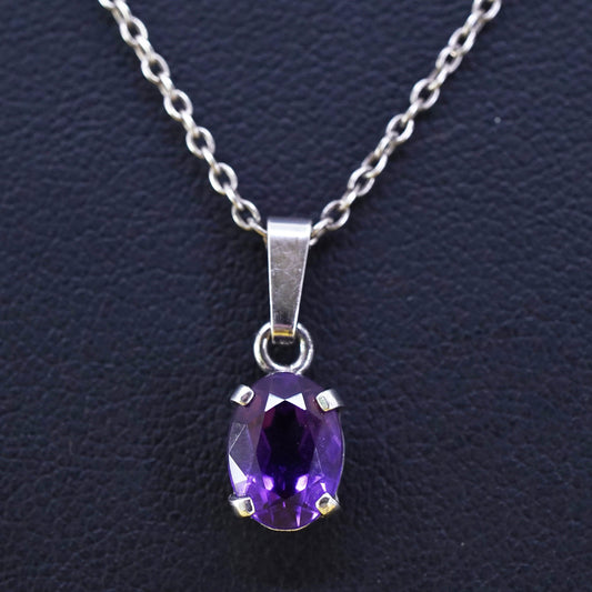 18", sterling silver handmade necklace, 925 circle chain with amethyst pendant
