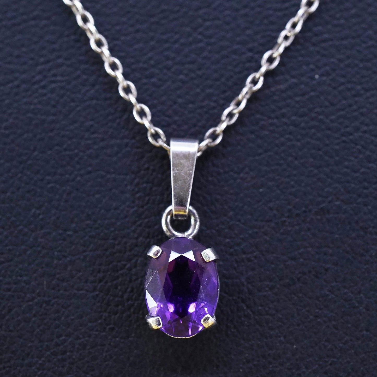 18", sterling silver handmade necklace, 925 circle chain with amethyst pendant