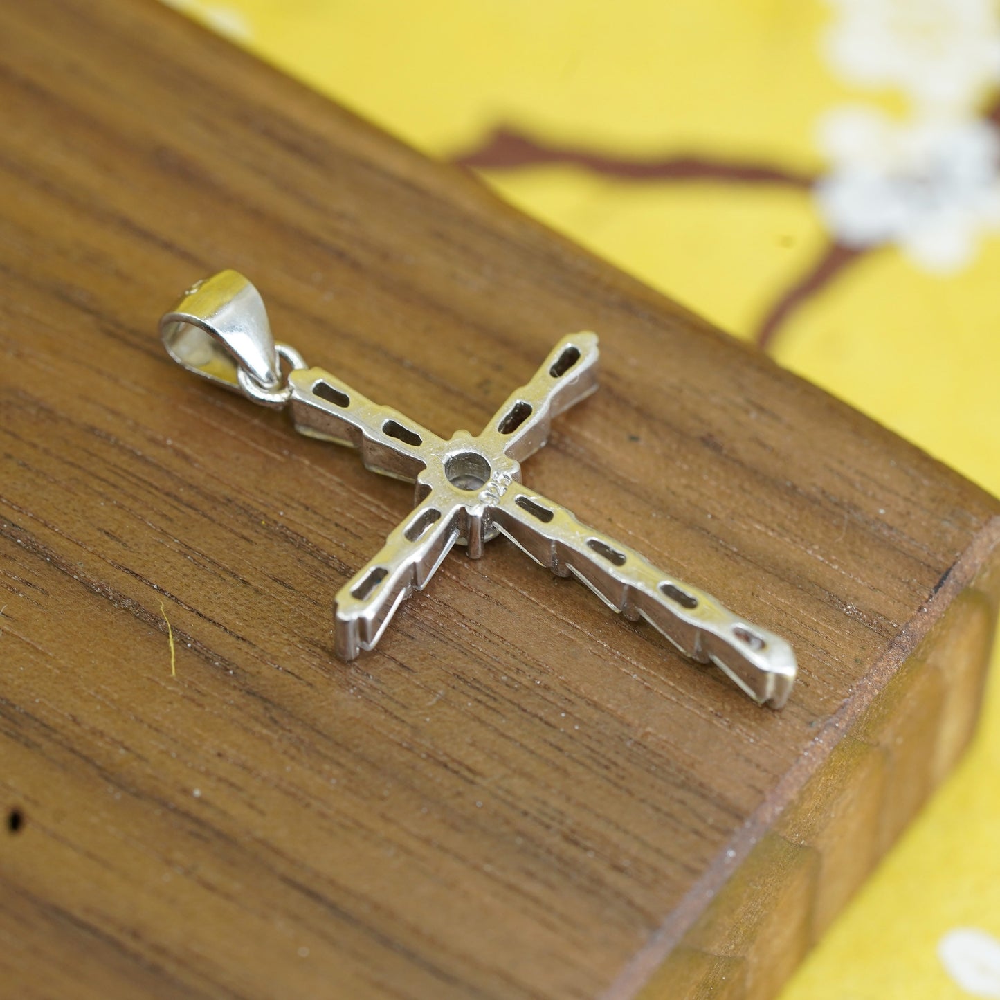 Vintage Sterling silver handmade pendant, 925 cross with Cz