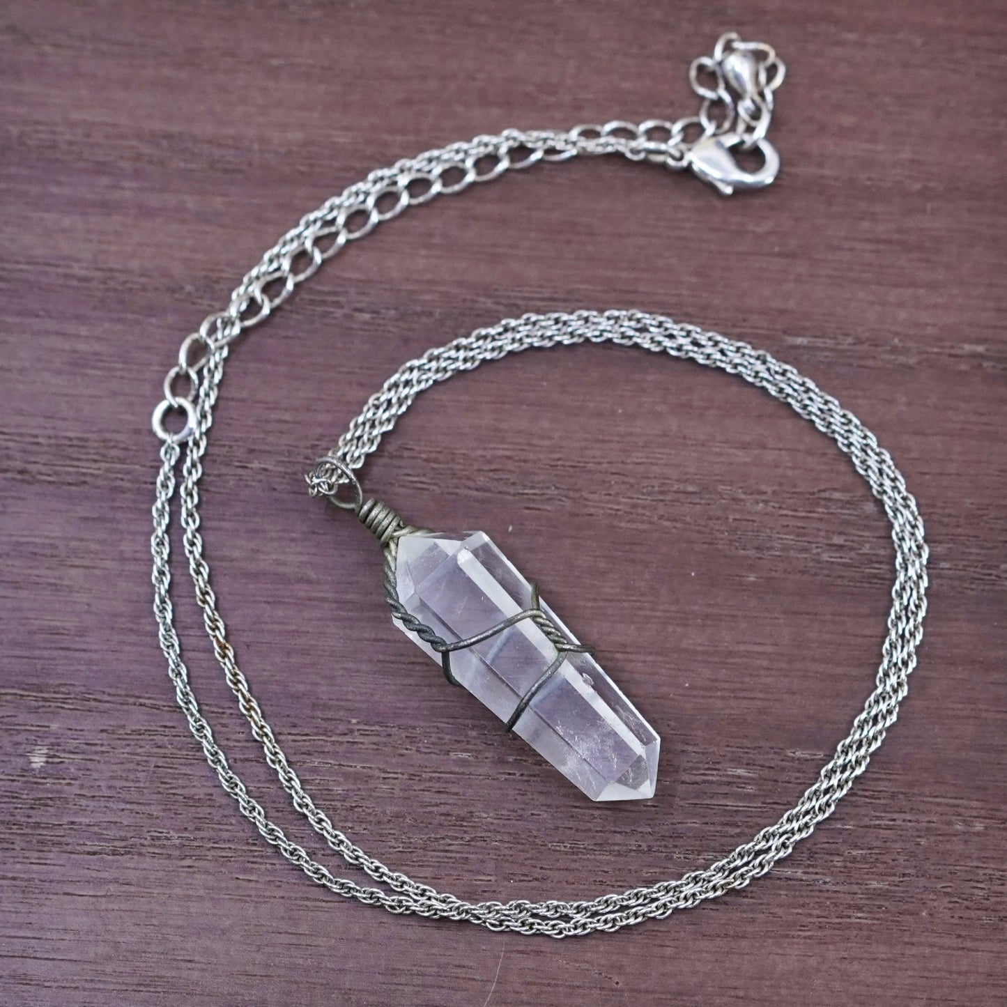 16+3”, Sterling silver necklace, 925 rope chain with healing crystal pendant