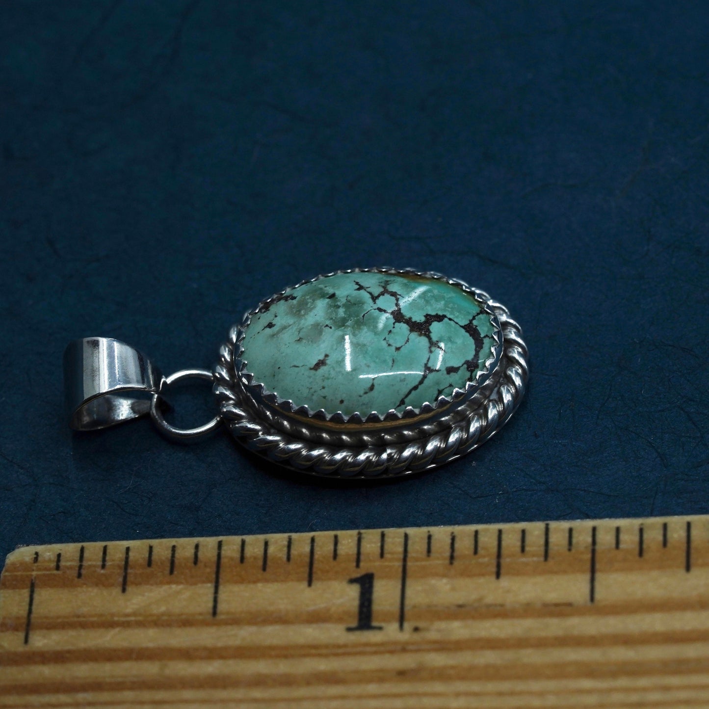 Native American MKM sterling silver 925 pendant with Number Eight turquoise