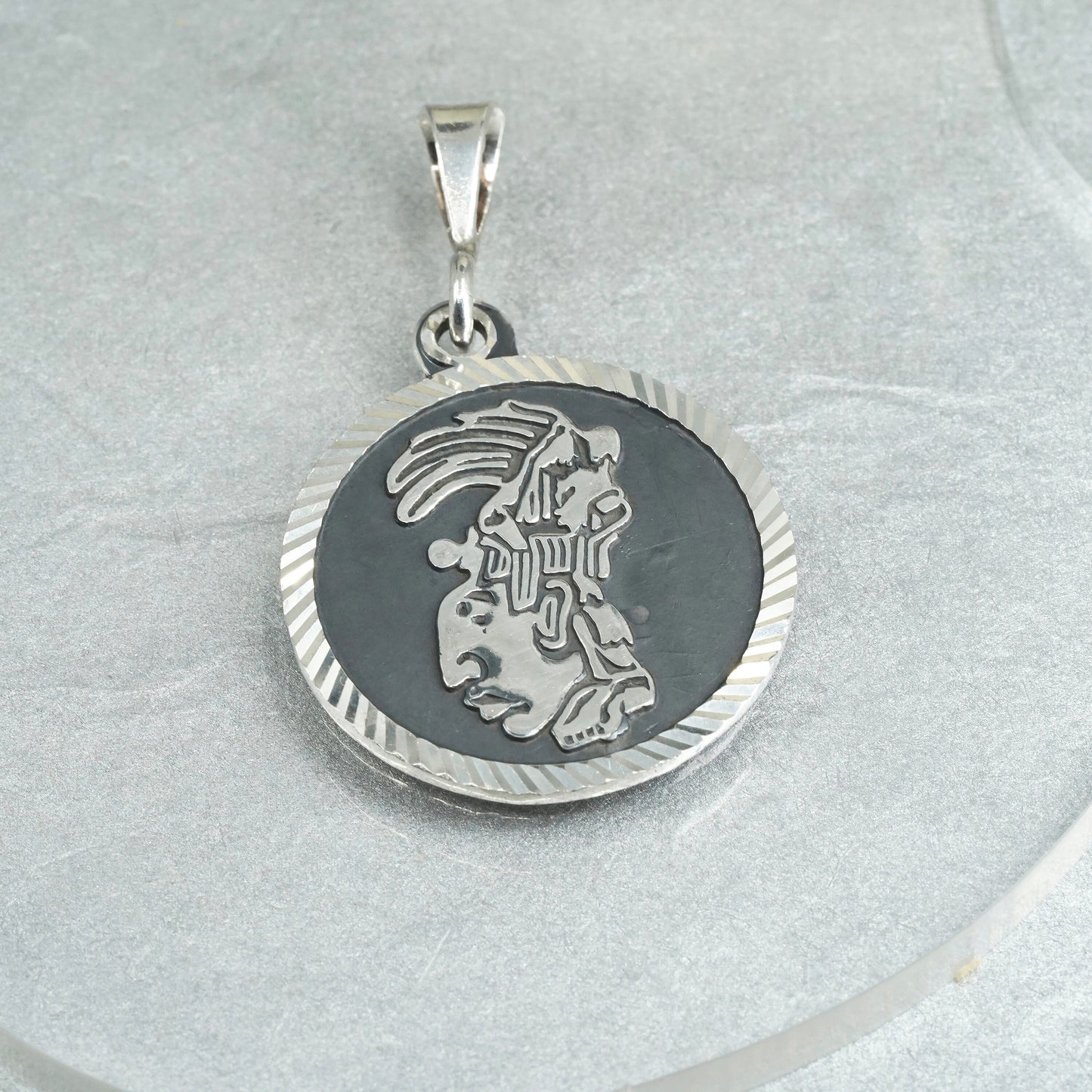 Vintage Mexico sterling 925 silver handmade embossed mayan figure pendant charm