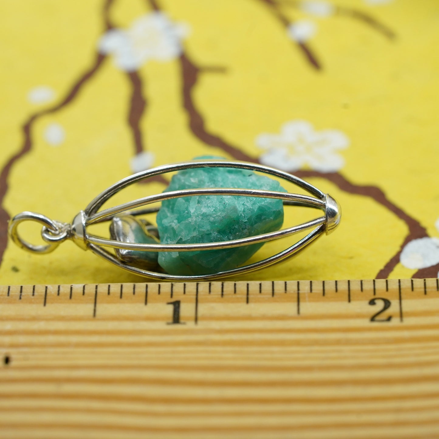 Vintage 925 handmade cage pendant with jade