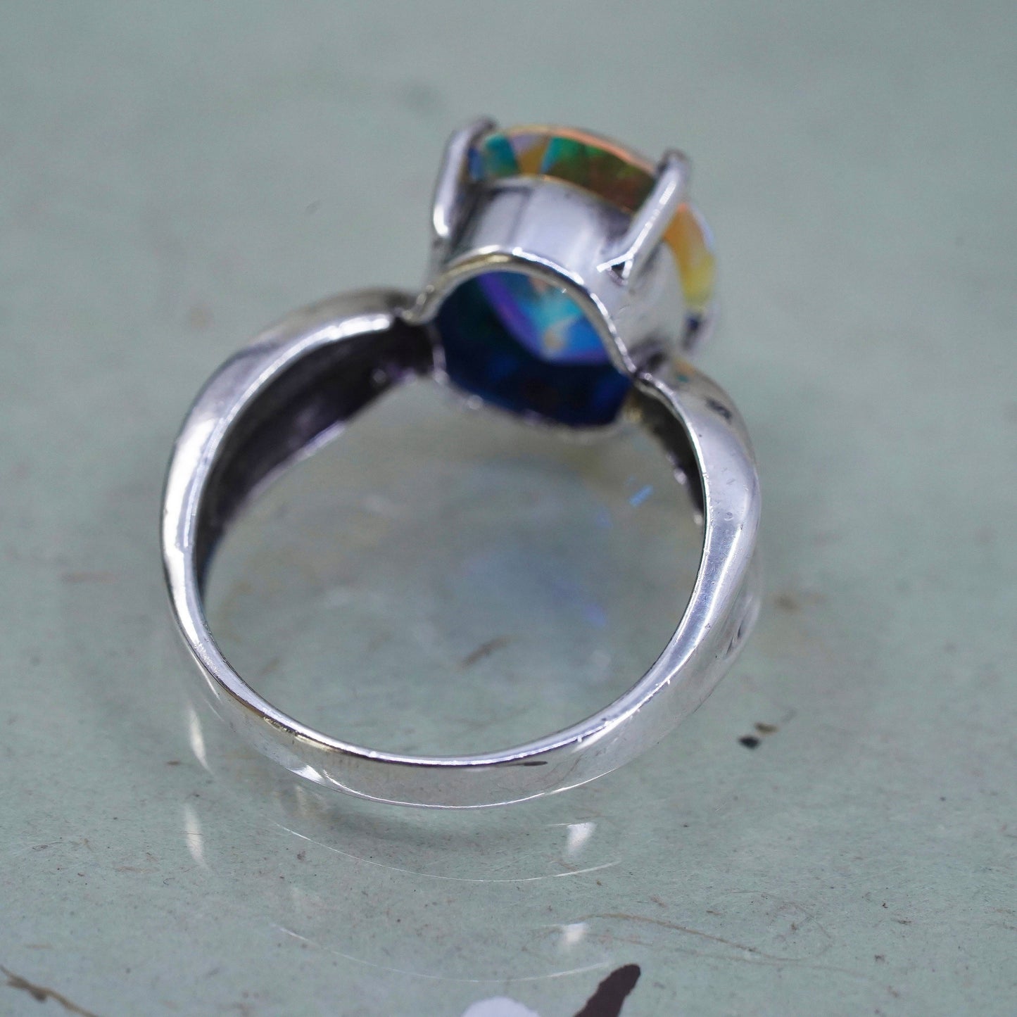 Size 7.75, vintage Badavici Sterling 925 silver handmade ring rainbow tavalite