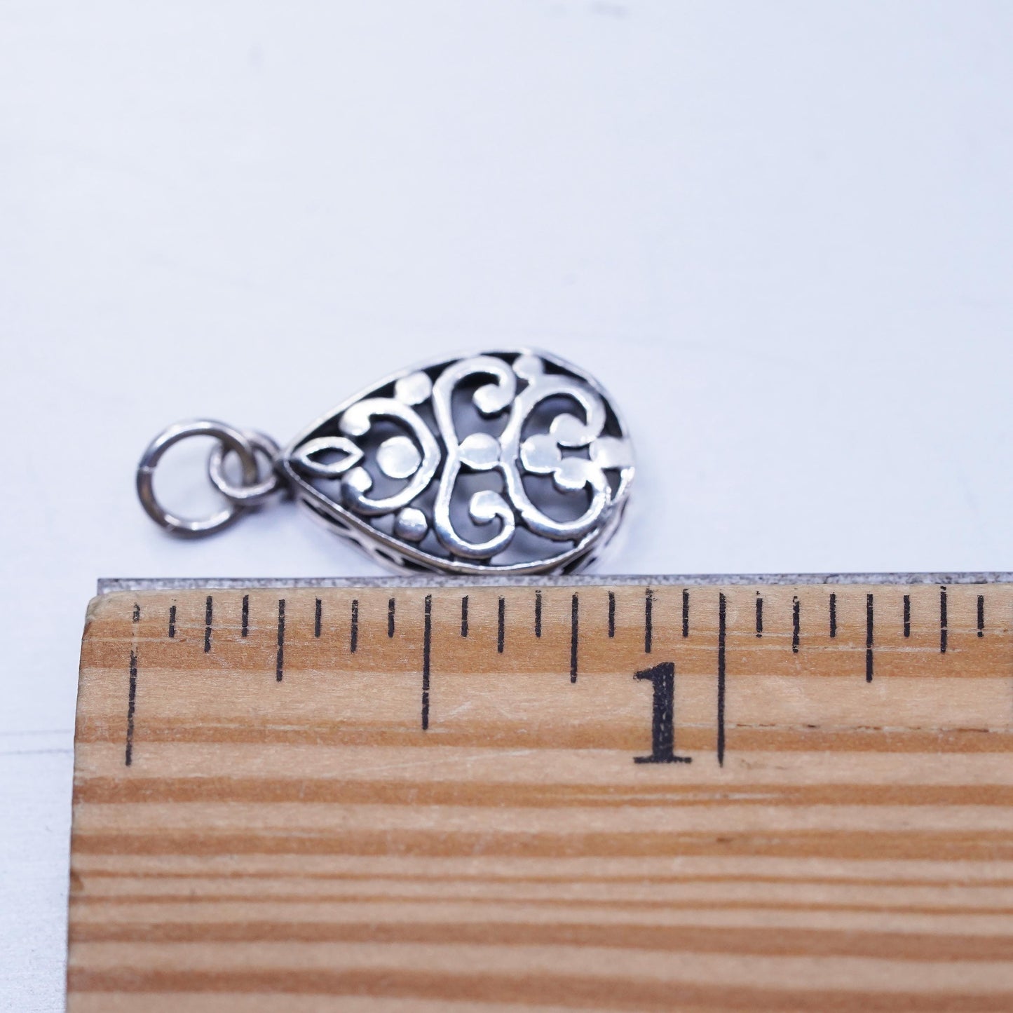 Vintage sterling 925 silver handmade filigree teardrop pendant charm