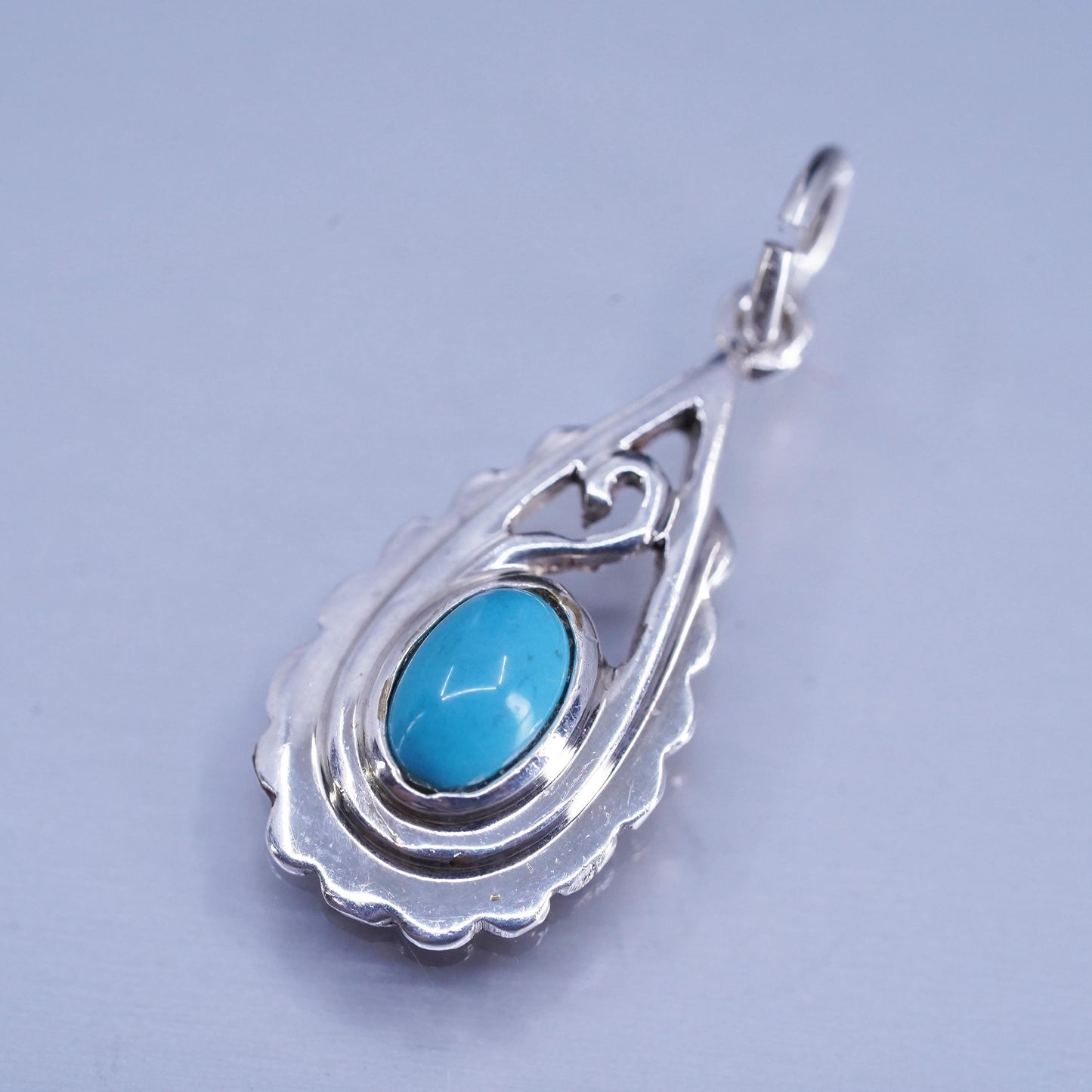 Vinatge southwestern sterling 925 silver teardrop charm pendant with turquoise