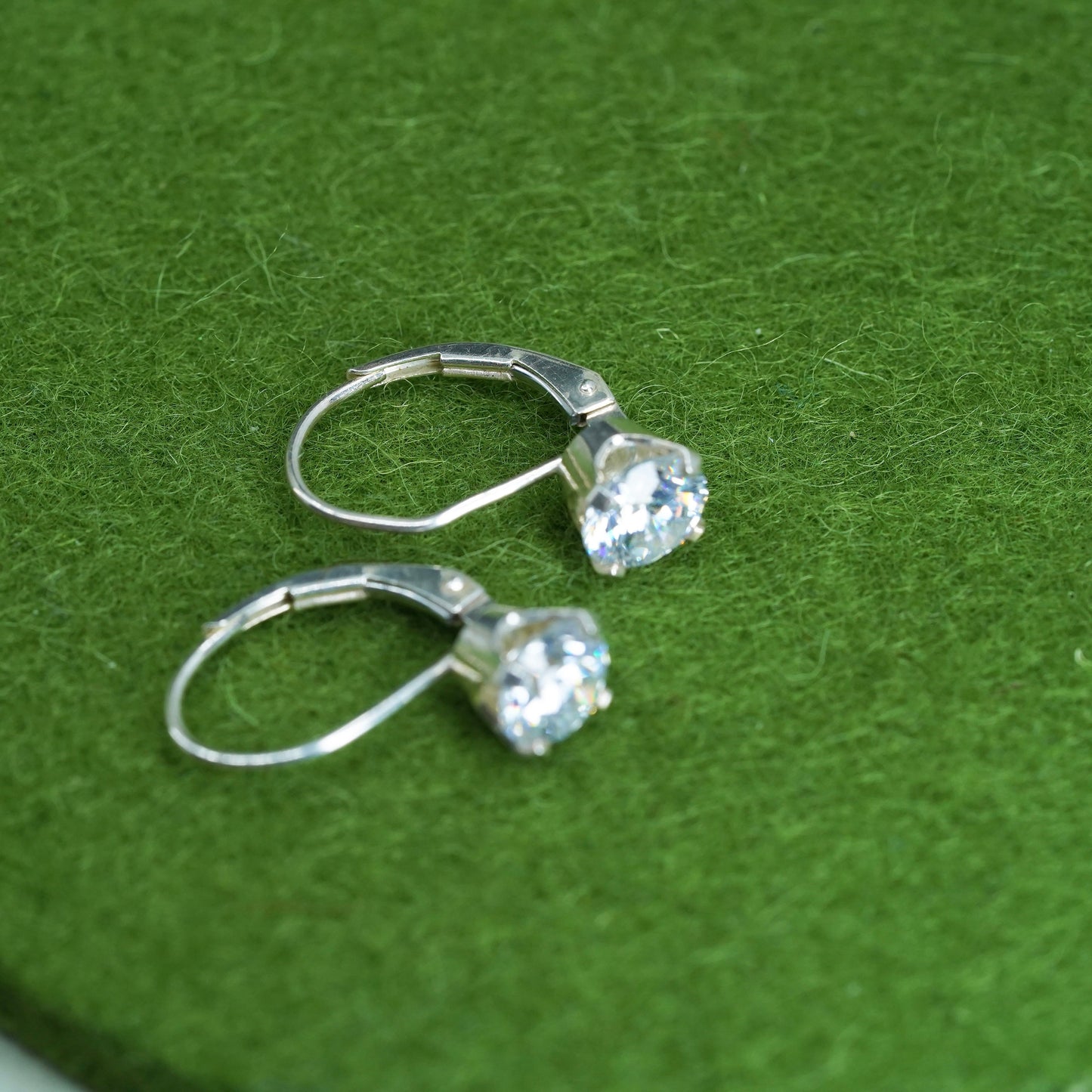 Vintage sterling silver handmade earrings, 925 hoops with cz