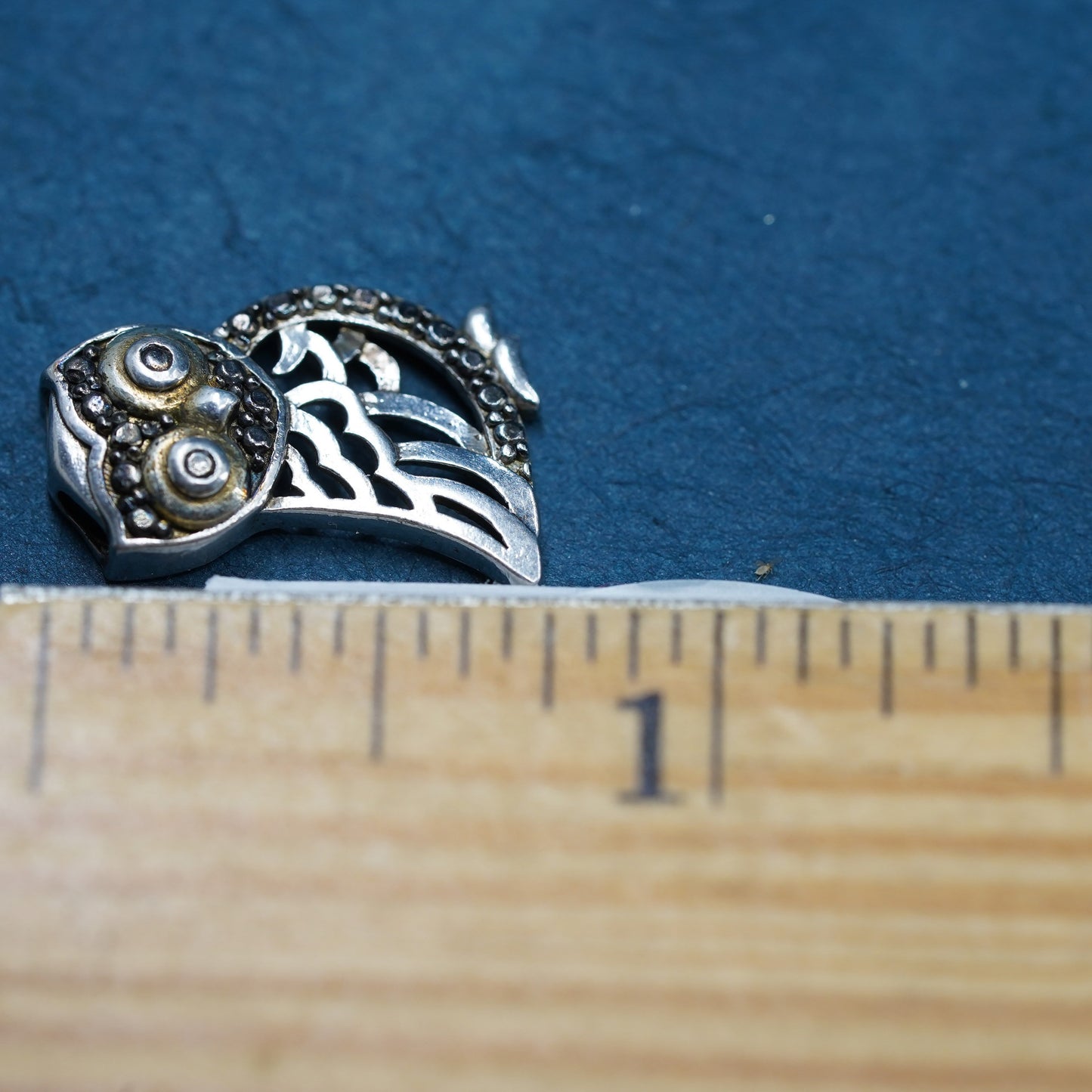 Vintage Sterling silver Handmade pendant, 925 owl charm with diamond