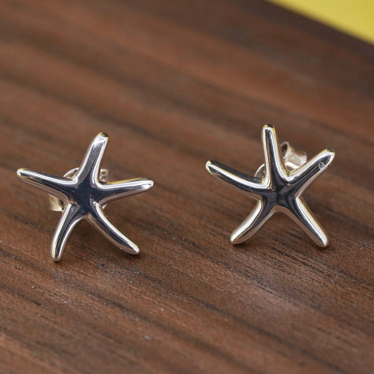 Vintage Sterling silver handmade earrings, 925 sea star starfish studs