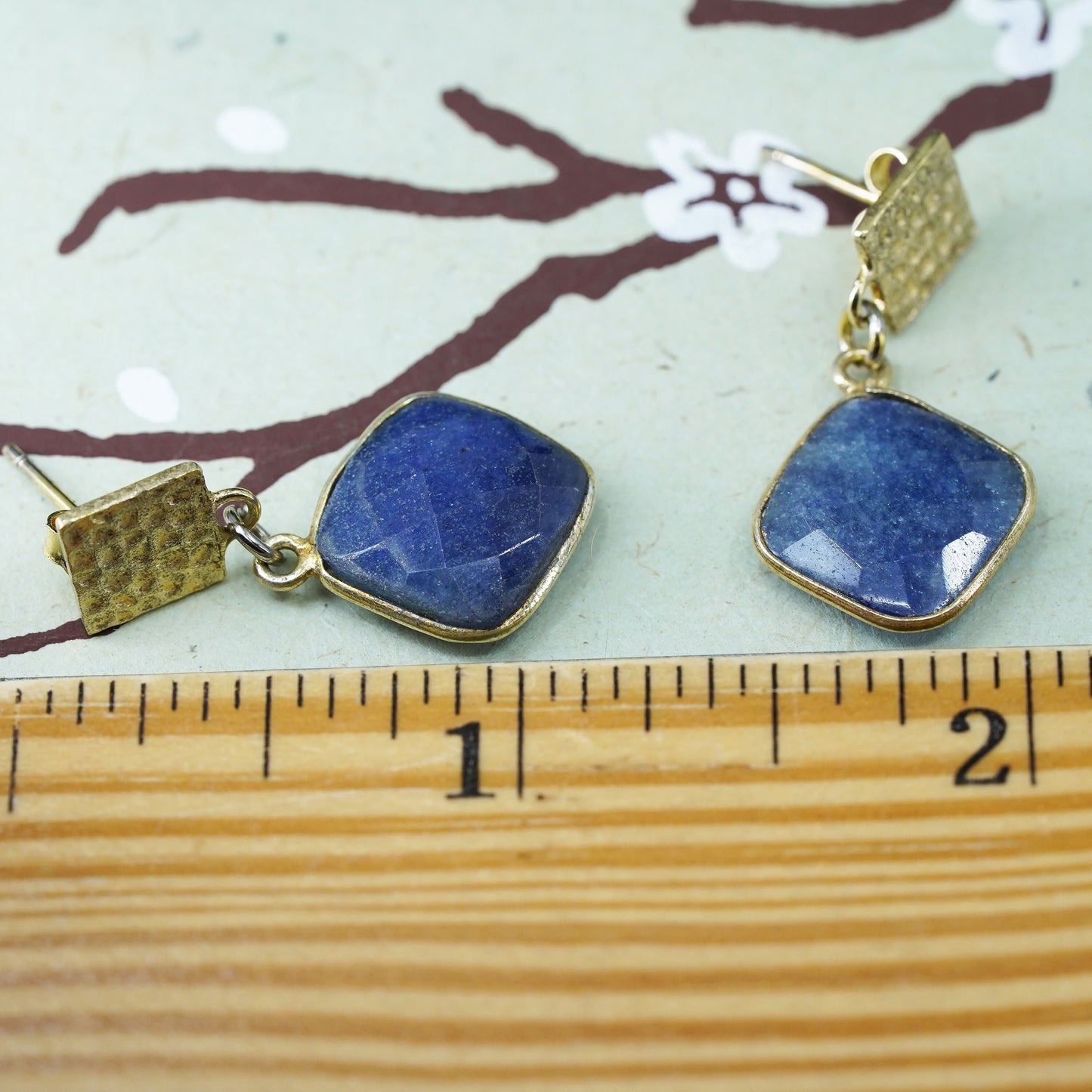 Vintage yellow gold over Sterling silver 925 handmade earrings with sodalite